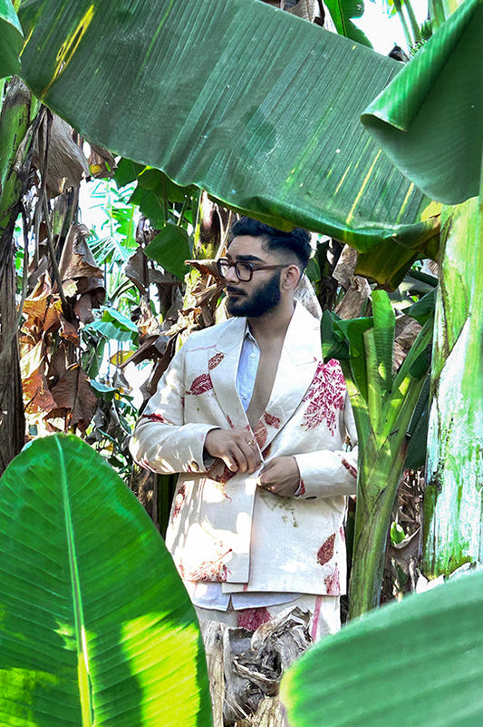Men’s Eco-Printed Blazer – Crimson Botanica