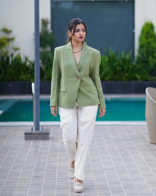 leafy green blazer set with pants