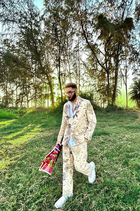 Men’s Eco-Printed Blazer – Sandstone Speckle Edition