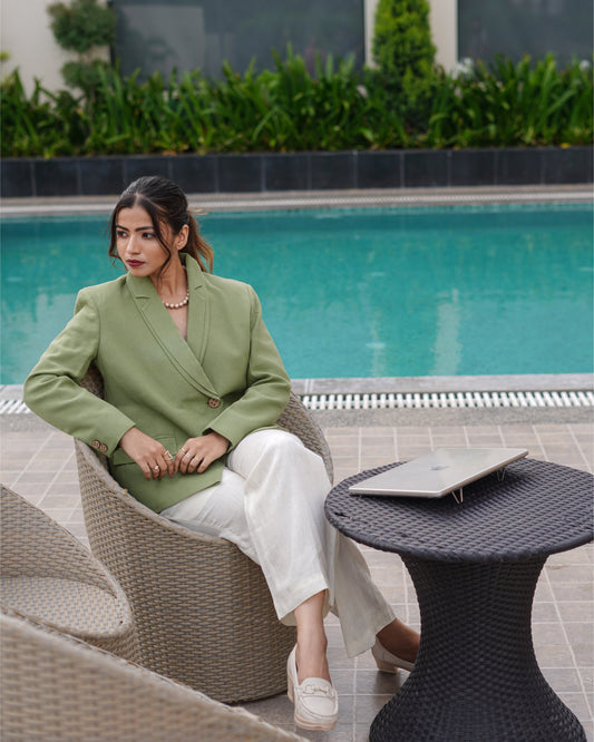 leafy green blazer set with pants