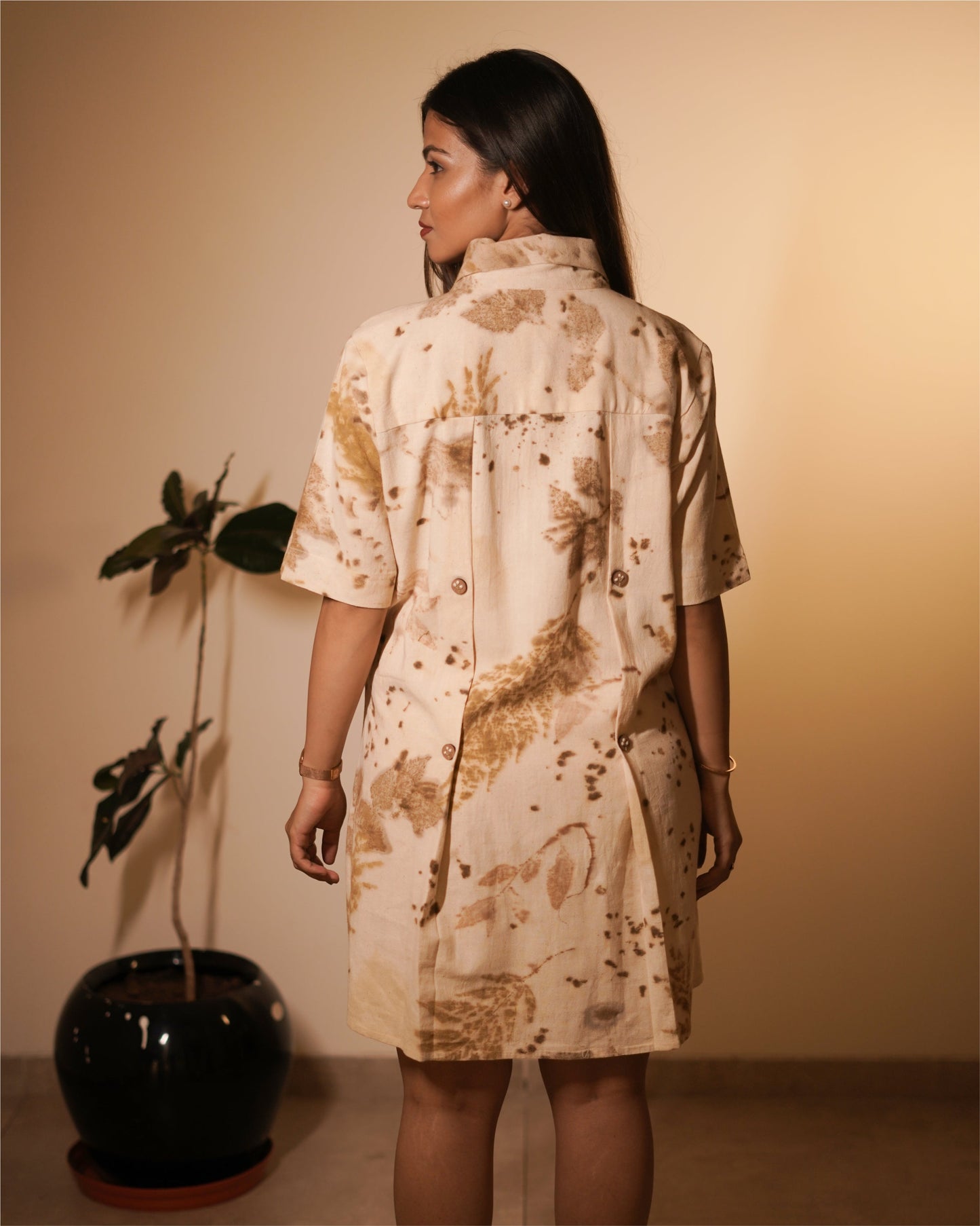 Eco printed shirt dress