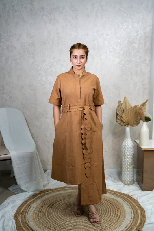 Earthy Essence Asymmetric Midi Dress